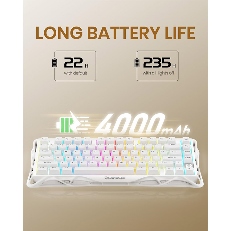 خرید کیبورد GravaStar Mercury K1 Lite - بی‌سیم - سوییچ مکانیکی خطی - نسخه Snow White